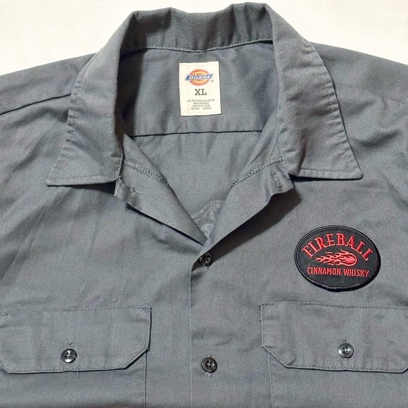 Dickies S/S Button-Down Collared Work Shirt, Gray with Fireball Red Dragon - XL - Picture 10 of 16